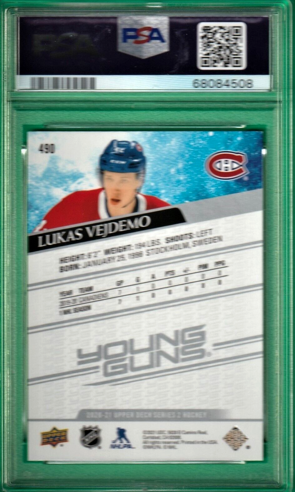 2020 Upper Deck Young Guns  - Lukas Vejdemo  -  Montreal  ROOKIE #490 PSA 9 MINT