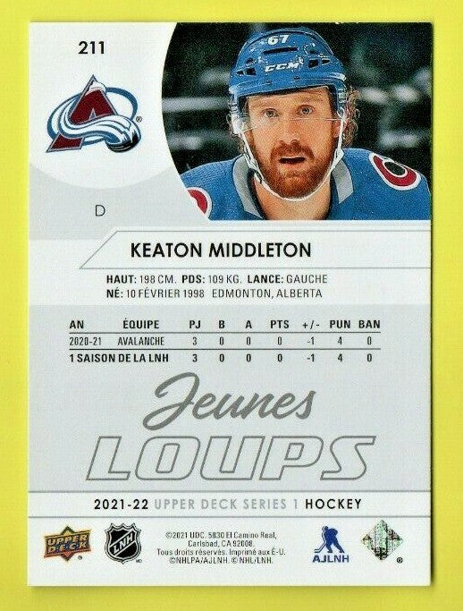 Keaton Middleton 2021-22 Upper Deck Young Guns French Jeunes Loups RC Card  #211