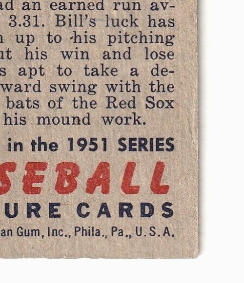 1951 Bowman #164  -  Bill Wight  -  Pitcher  -  Boston Red Sox  EX-NRMT