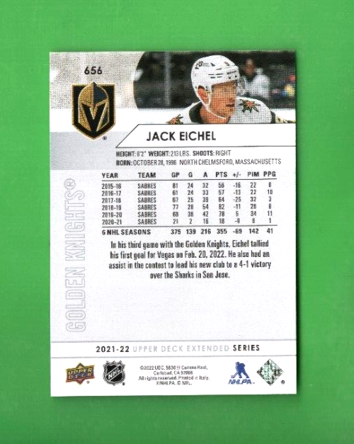 2021-22 Upper Deck Extended Series PHOTO VARIATION  -  Jack Eichel  - SP - Vegas