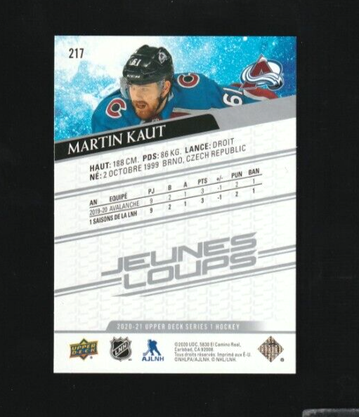 2020-21 Upper Deck  -  JEUNES LOUPS  -  Martin Kaut   -  Colorado Avalanche #217
