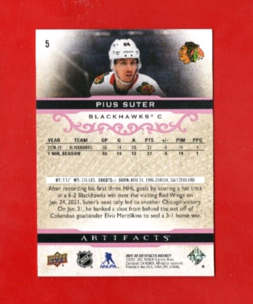 2021-22 Upper Deck Artifacts   -  53/65  - Pius Suter #5  -   Chicago Blackhawks