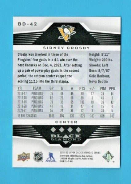 2021/22 Upper Deck Extended Black Diamond Quad Sidney Crosby Bd-42