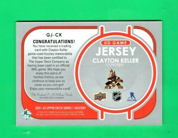 2021-22 Upper Deck 1 Game Jersey #GJ-CK - Clayton Keller - Arizona Coyotes White