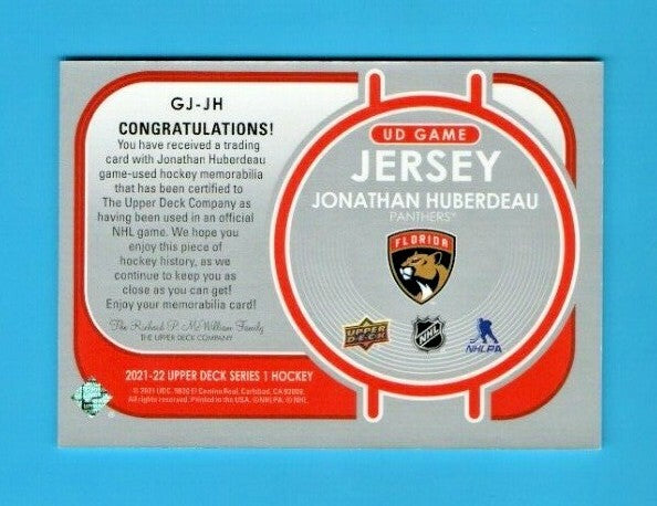 2021-22 Upper Deck UD Game Jersey Jonathan Huberdeau Florida Panthers #GJ-JH RED
