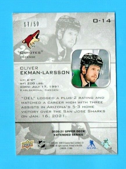 2020-21 Upper Deck Extended Ovation 07/50 Oliver Ekman-Larsson  #O14 - Arizona