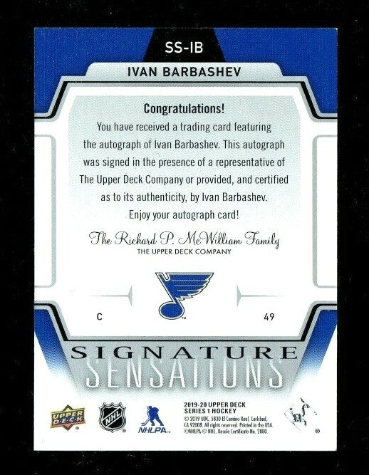 2019-20 Upper Deck Series 1 Signature Sensations Auto# SS-IB Ivan Barbashev 