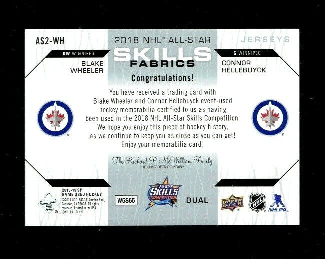 2018-19 UD Sp Game Used All-Star Skills Dual Fabrics WHEELER-HELLEBUYCK   AS2-WH