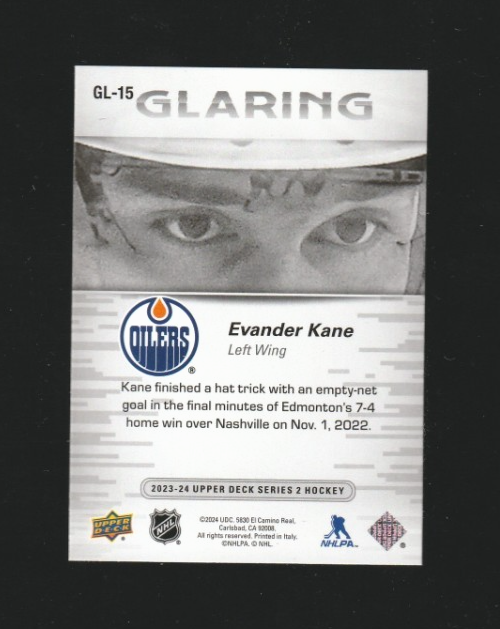 2023-24 Upper Deck Series 2   Glaring #GL-15  - Evander Kane  -  Edmonton Oilers