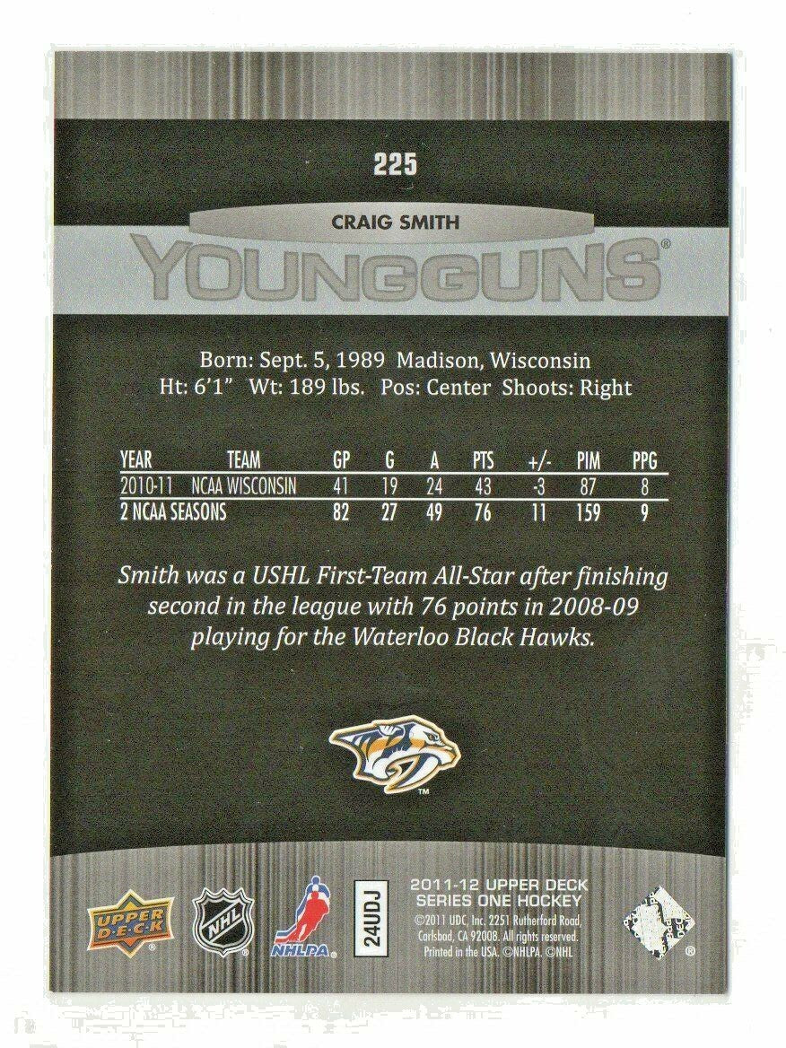 2011-12 Upper Deck YOUNG GUNS #225 - Craig Smith #2 - Nashville Predators Rookie