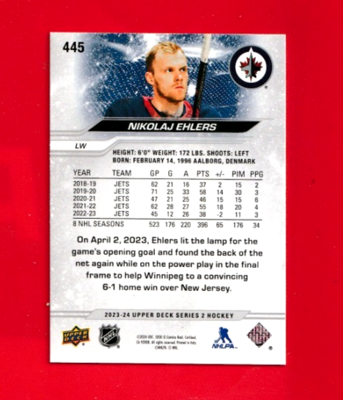 2023-24 Upper Deck Series 2 Silver Outburst #445  NIKOLAJ EHLERS - Winnipeg Jets