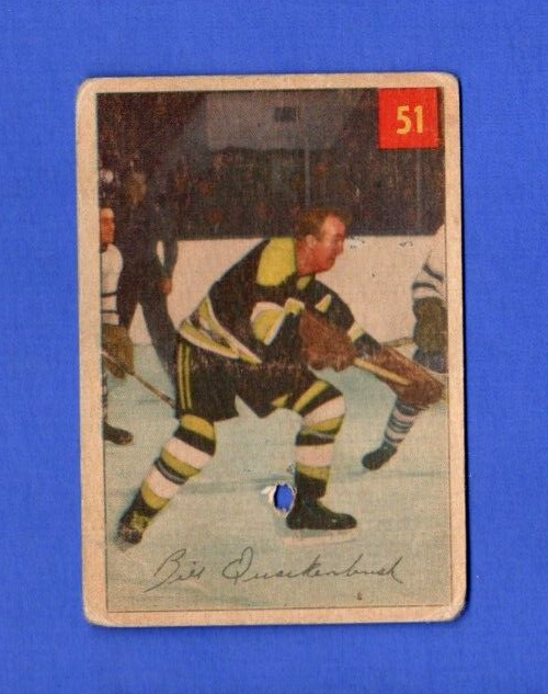 1954-55 Parkhurst  Bill Quackenbush  #51 Boston Bruins Creases-Punch Hole - Fair