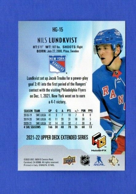 2021-22 Upper Deck Extended HoloGRFx Rookie GOLD #HG-15 Nils Lundkvist - Rangers