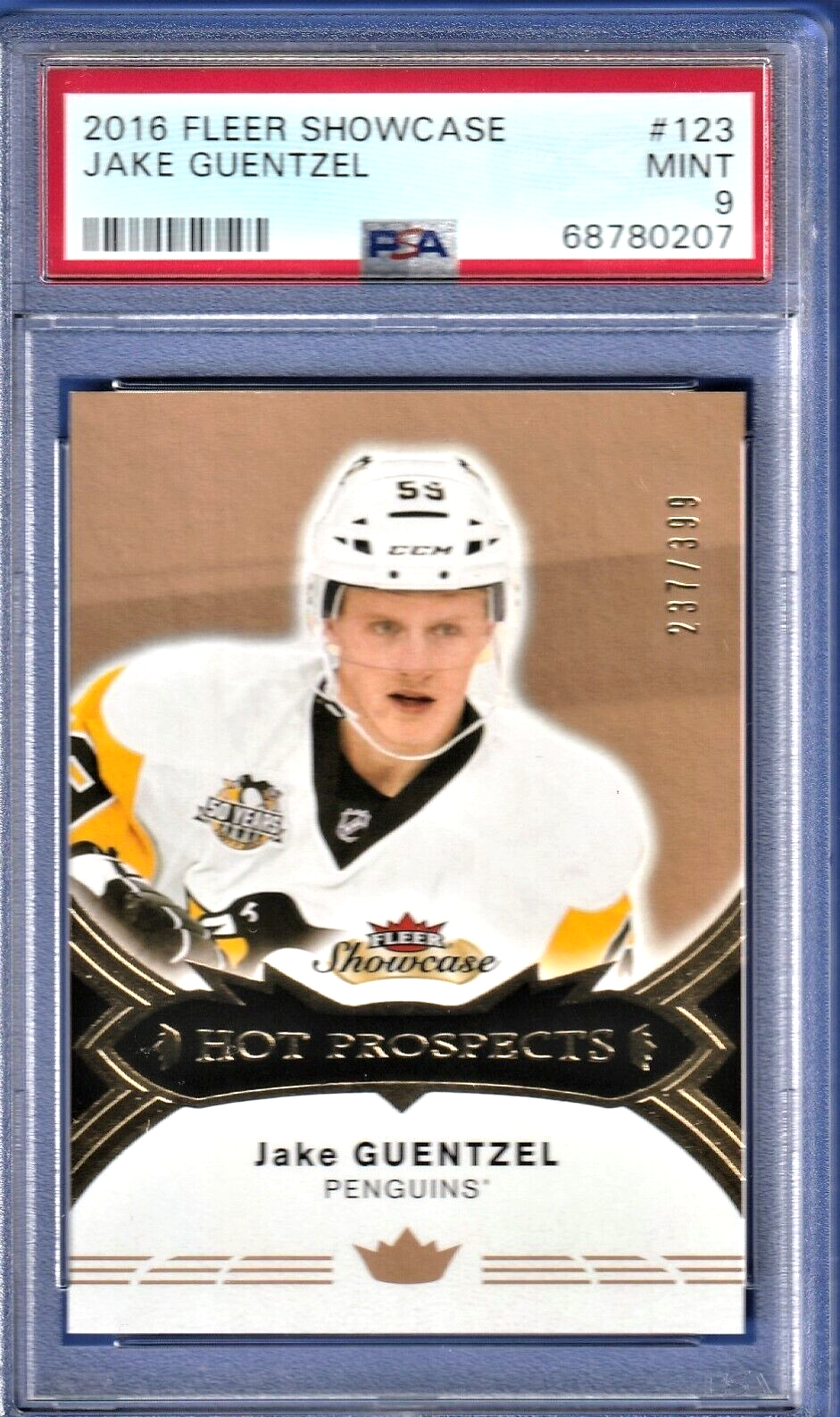 2016 Fleer Showcase  - Jake Guentzel -  Penguins  ROOKIE 237/399 #123 PSA 9 MINT