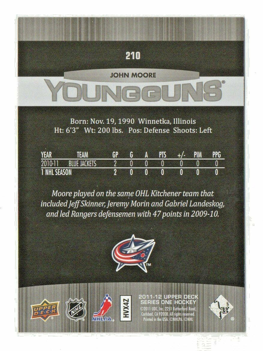 2011-12 Upper Deck Young Guns Rookie #210 John Moore  RC#2 Columbus Blue Jackets