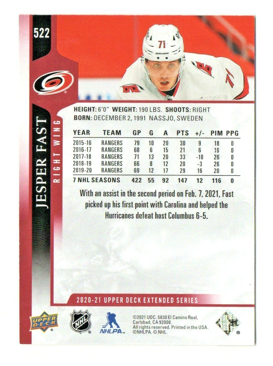 2020-21 Upper Deck Extended Series UD Exclusives JESPER FAST  #522 --- 003/100