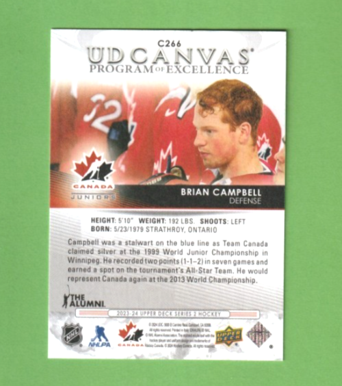 2023-24 Upper Deck Series 2 UD Canvas Brian Campbell #C266 Program of Excellence