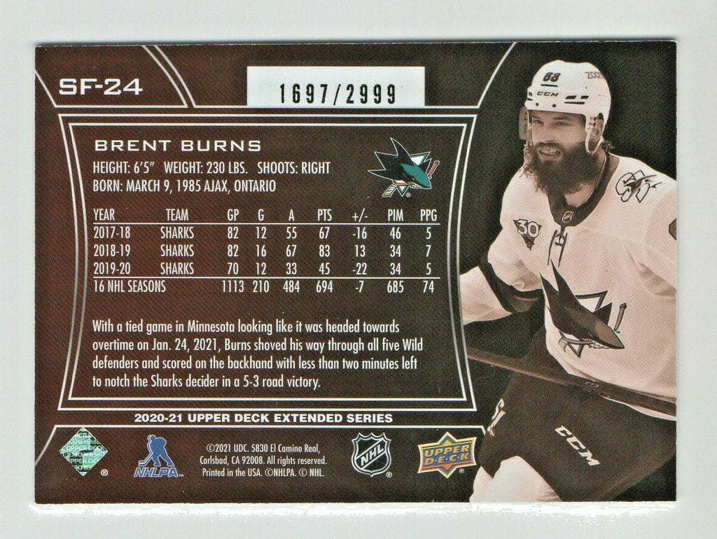 2020-21 UPPER DECK EXTENDED SERIES 3  SPx FINITE 1697/2999 BRENT BURNS NO:SF-24