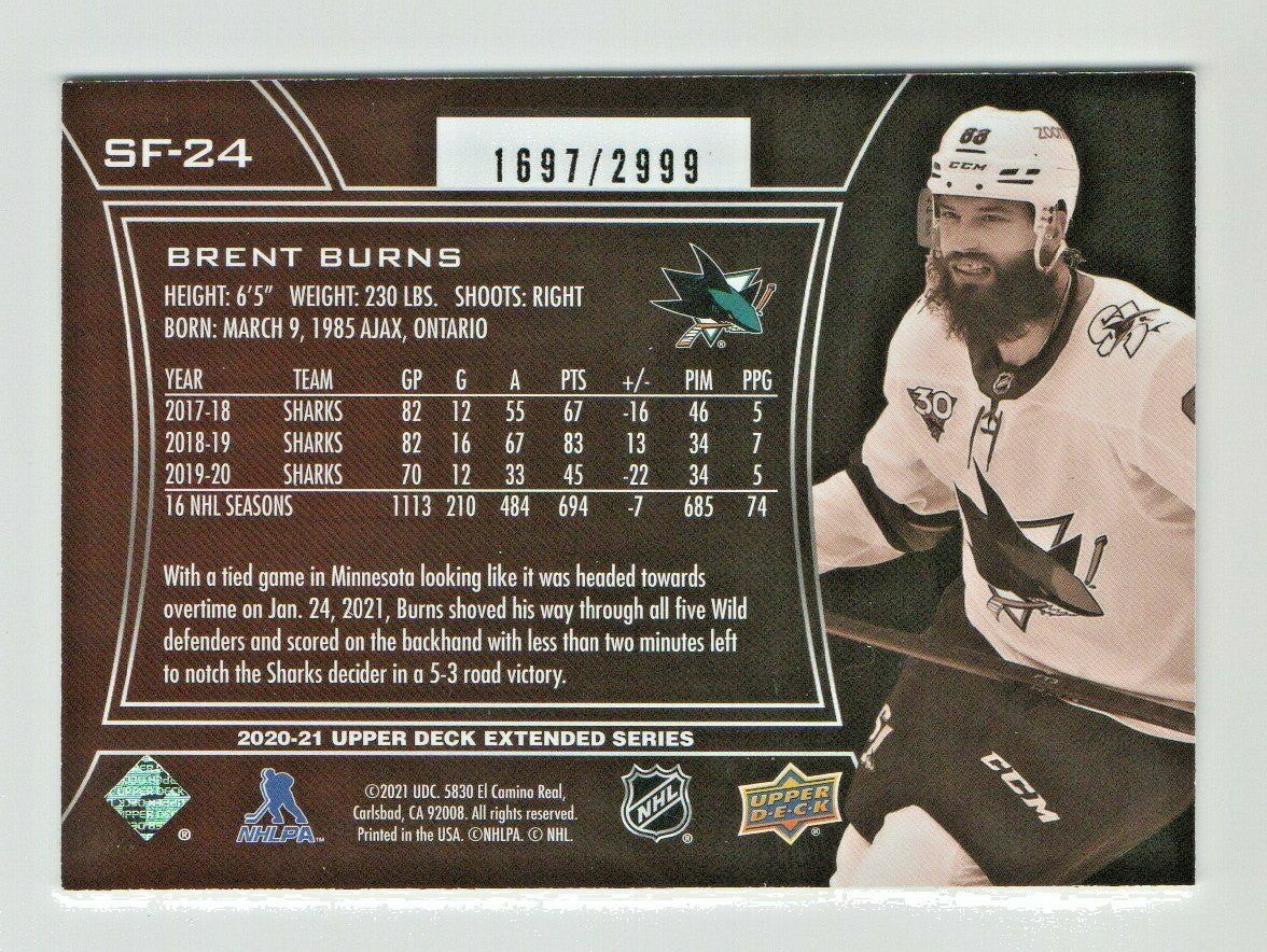 2020-21 UPPER DECK EXTENDED SERIES 3  SPx FINITE 1697/2999 BRENT BURNS NO:SF-24