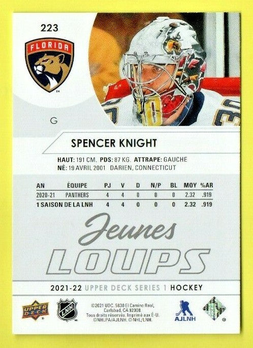 2021-22 Upper Deck series 1 Jeunes Loups Spencer Knight #223 YG - french version