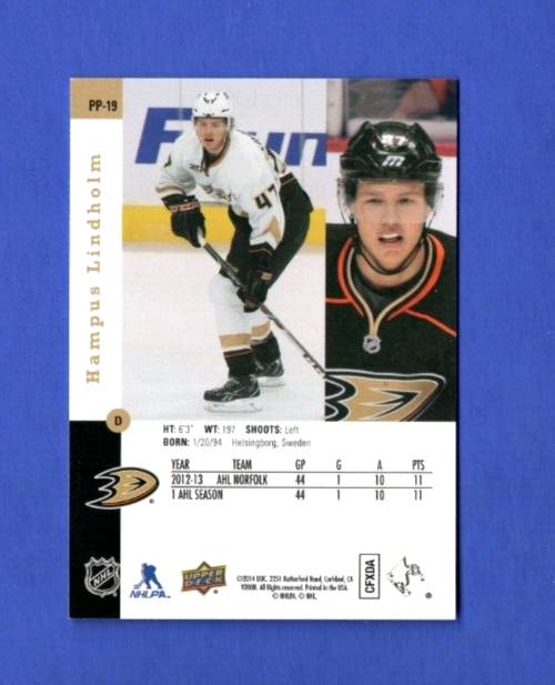 2013-14 Upper Deck SP Authentic  PREMIER PROSPECTS Hampus  Lindholm #PP-19 Ducks