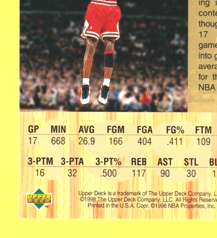1998 Upper  Deck -  MICHAEL JORDAN  - Gatorade Postcard NBA  10 of 12   -  3.5/5