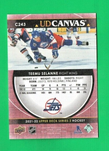 Teemu Selanne 2021-22 Upp Deck Series 2 Canvas Retired Stars #C243 Winnipeg Jets
