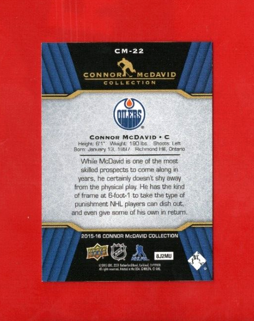 2015-16 CONNOR MCDAVID Rc Collection Card# CM-22 Edmonton Oilers Rookie