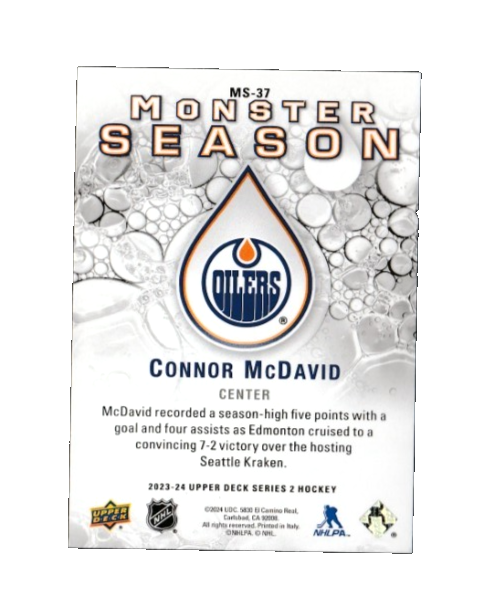 2023-24 UD Monster Season - CONNOR McDAVID - Edmonton Oilers - Card# MS-37