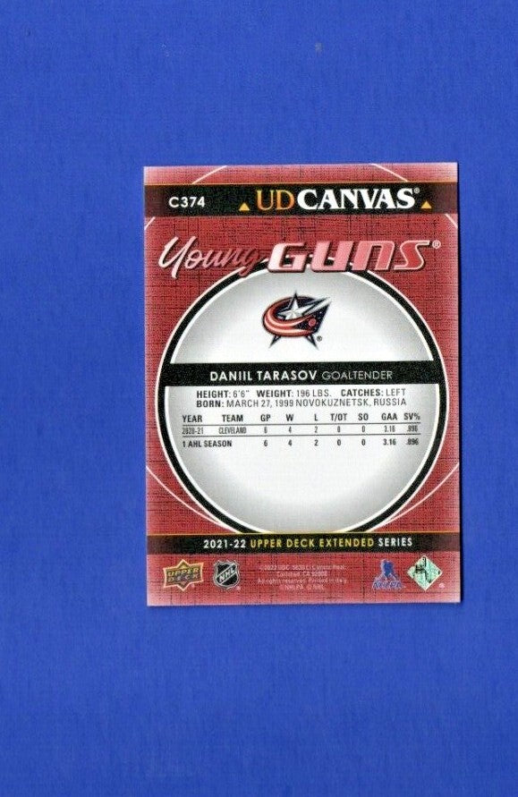 2021-22 UD Extended Daniil Tarasov CANVAS ROOKIE Young Guns #C374-Jackets 