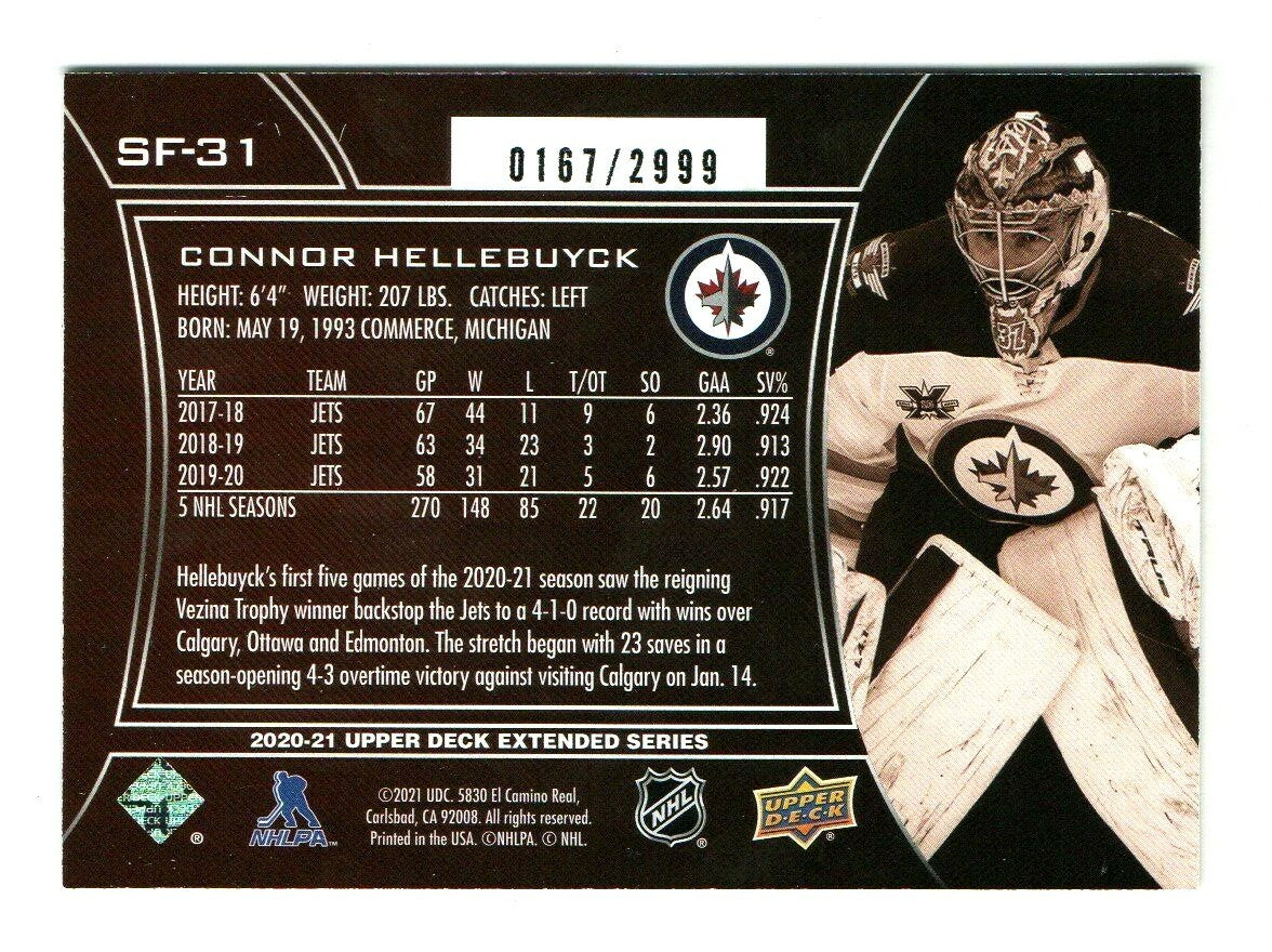2020-21 UD Extended Series SPx FINITE Connor Hellebuyck  SF-31 - 0167/2999 -Jets