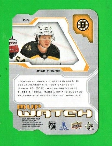 Jack Ahcan 2021-22 UpperDeck Series 2 MVP Watch Gold Die-Cut #144 057/250 Bruins