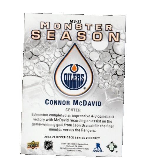 2023-24 UD Monster Season - CONNOR McDAVID - Edmonton Oilers - Card# MS-21
