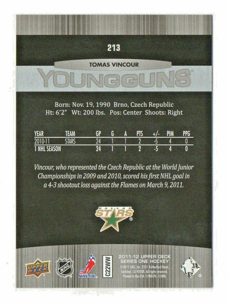 2011-12 Upper Deck Series 1 Tomas Vincour Young Guns Rookie #3 YG RC #213 Dallas