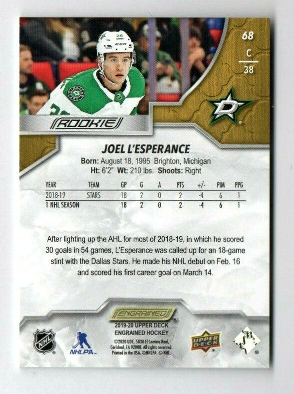 2019-20 UD Engrained  -  Joel L’esperance  -  Rookie #041/299  Dallas Stars