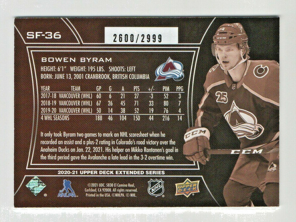 2020-21 Upper Deck Extended Series SPX FINITE RC Bowen Byram 2600/2999