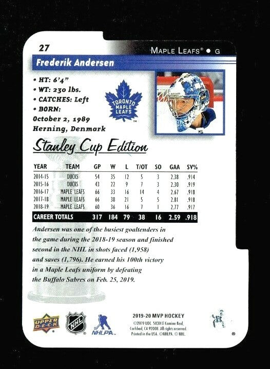 FREDERIK ANDERSEN 2019-20 MVP Stanley Cup EditionColors&Contours # 166/249 LEAFS