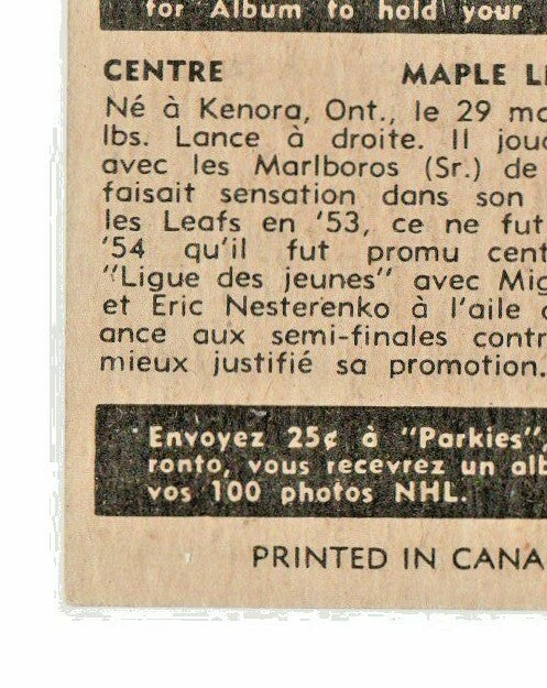  BOB BAILEY 1954-55 PARKHURST  #28 EX-EX+ Toronto Maple Leafs