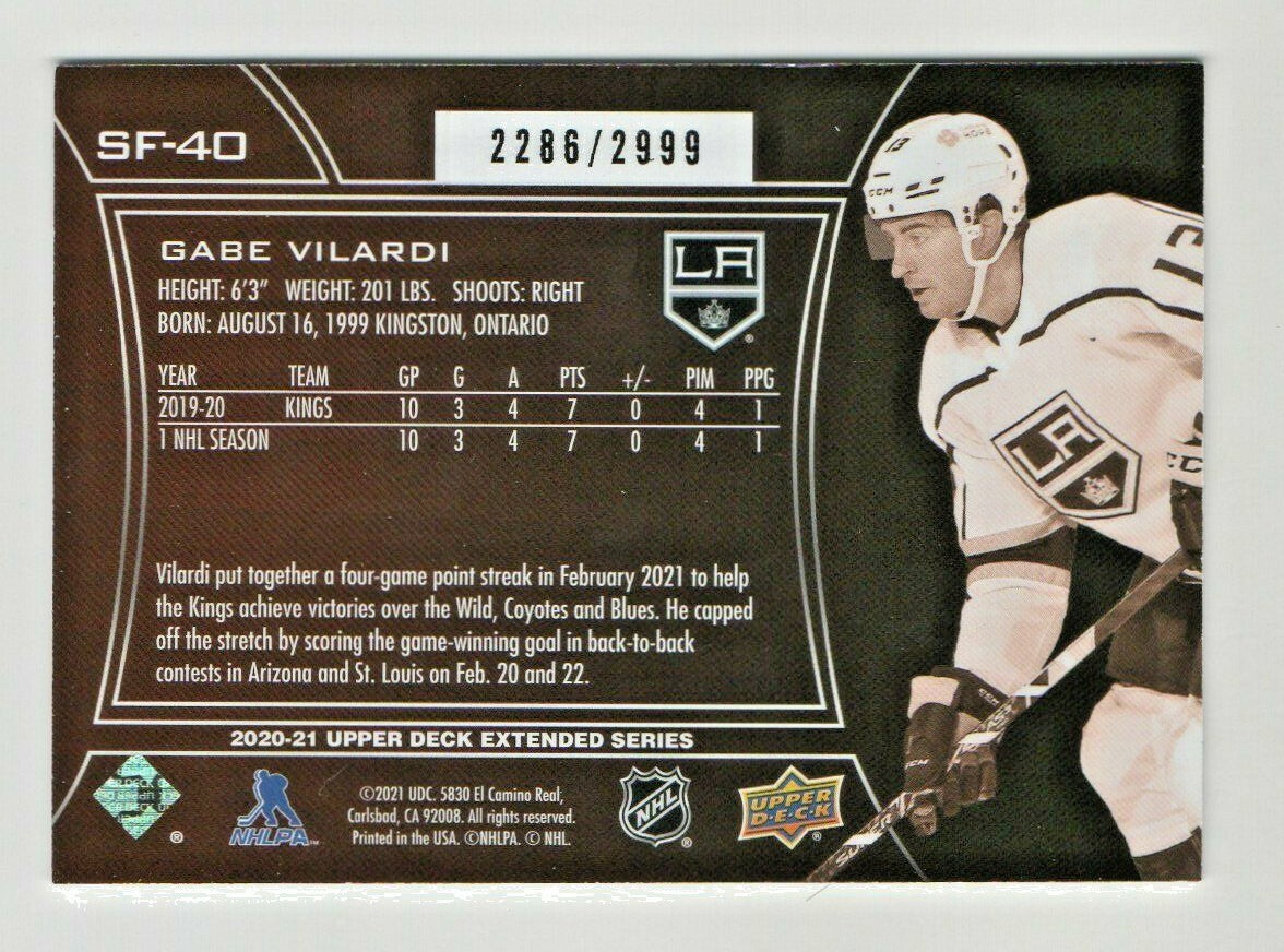 2020-21 UD Extended Series SPX Finite #SF-40 Gabe Vilardi 2286/2999 L.A. Kings