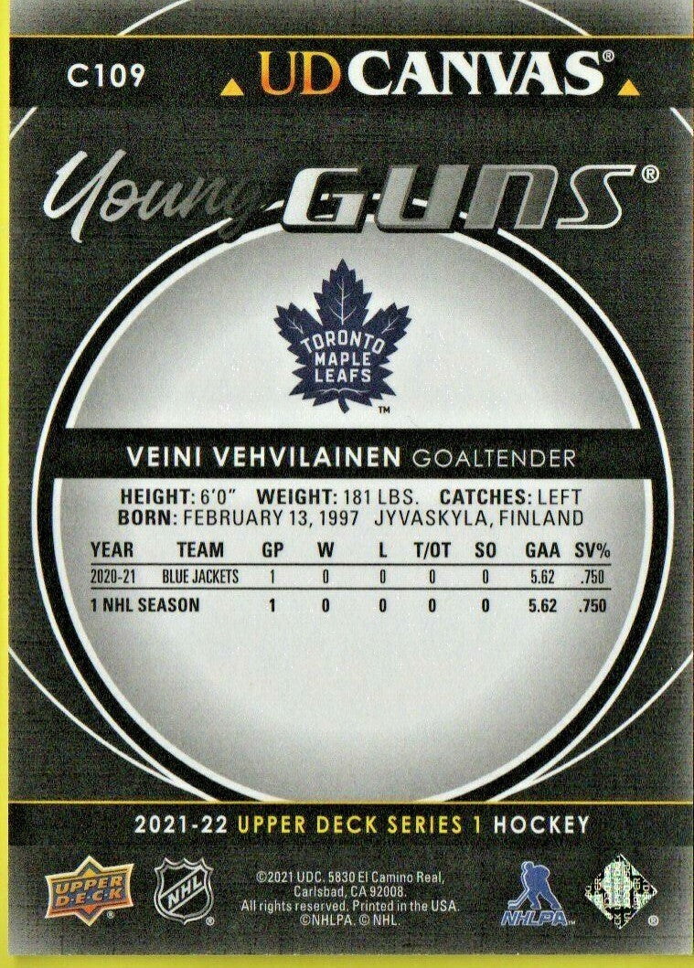 Veini Vehvilainen  2021-22 Upper Deck Young Guns Canvas BLACK Parallel  RC #C109