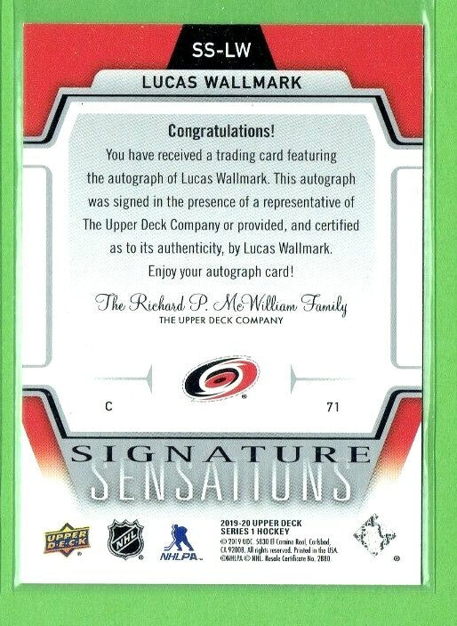 2019/20 Upper Deck - Lucas Wallmark - Signature Sensations Autograph SS-LW 1:665