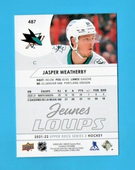  JASPER WEATHERBY 2021-22 Upp Deck Series 2  French Young Guns JEUNES LOUPS #487