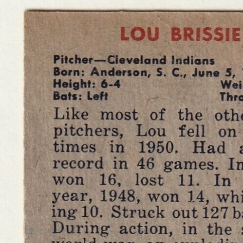 1951 Bowman  -  Lou Brissie   -  Cleveland Indians #155   EX-NRMT