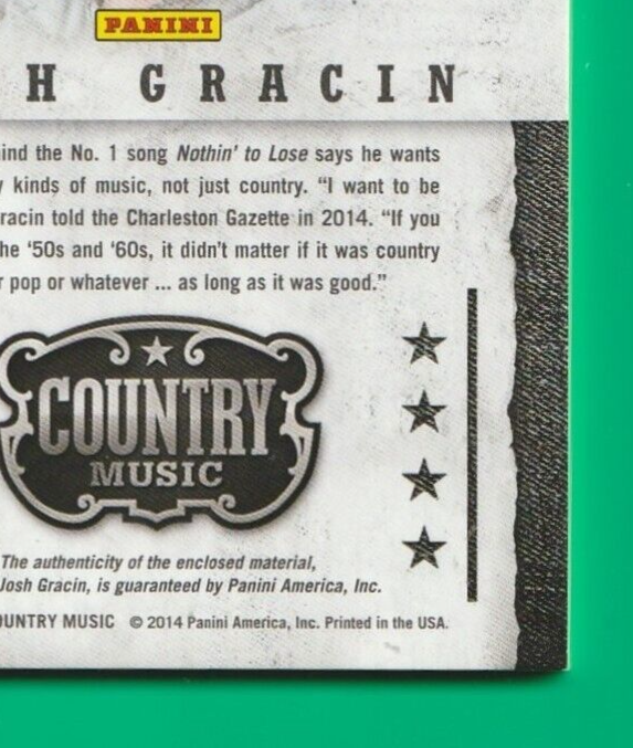 2014 Country Music -  Josh Gracin  -  Musician Materials -  GOLD  Relic #031/199
