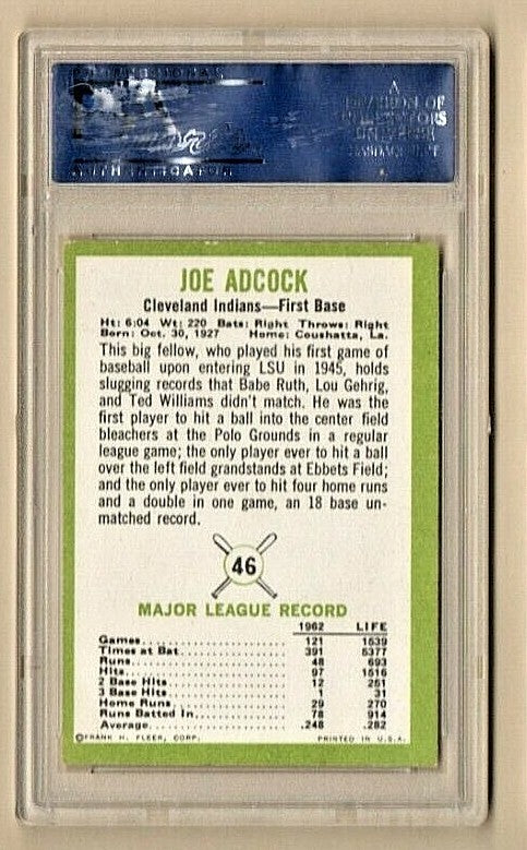 1963 FLEER # 46 - JOE ADCOCK - PSA 5 EX - SET BREAK - CLEVELAND INDIANS 