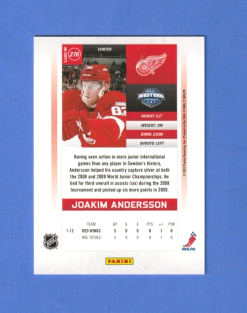 2011-12 PANINI CALDER CONTENDERS Hockey  #276 JOAKIM ANDERSSON Red Wings 683/999