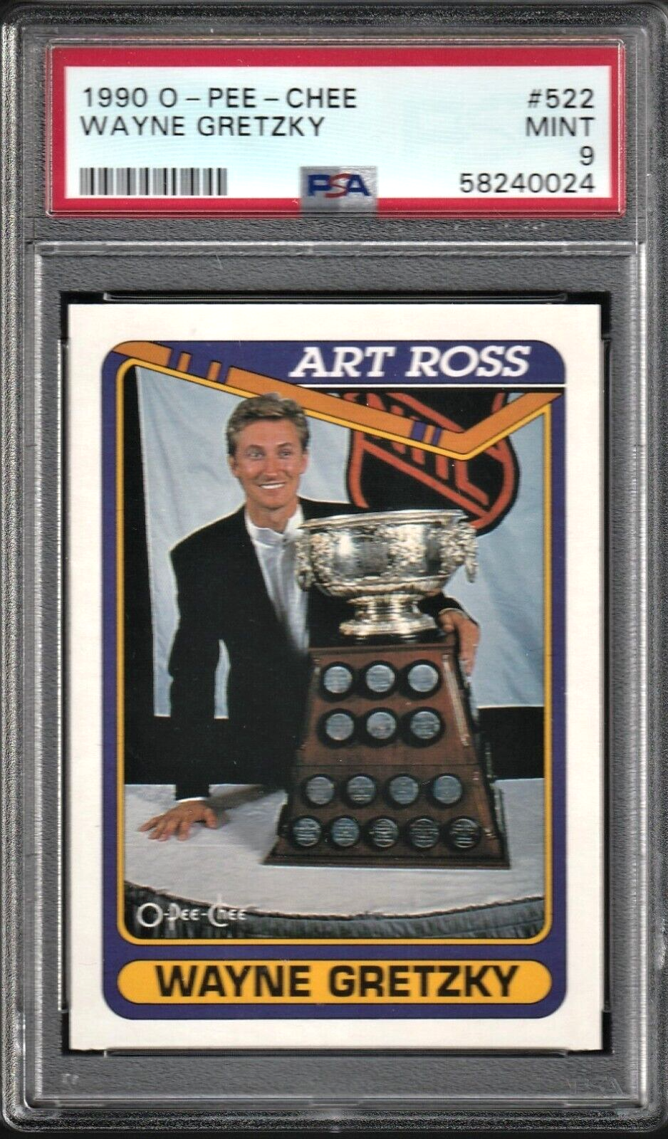 1990 O-Pee-Chee Hockey  -  Wayne Gretzky   -  ART ROSS TROPHY  #522 - PSA 9 MINT