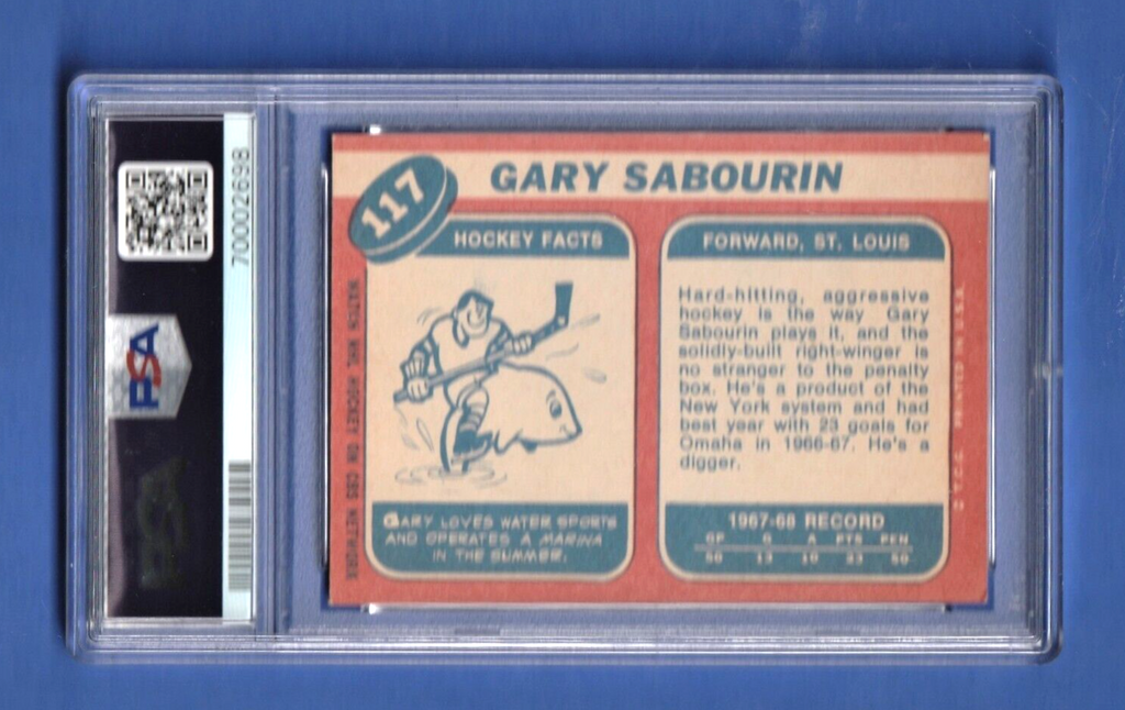 1968 Topps Hockey  -  Gary Sabourin  #117   -   PSA 4 VGEX   -   St. Louis Blues