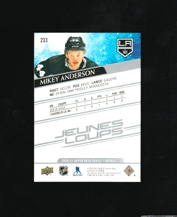 2020-21 Mikey Anderson Young Guns French  Jeunes Loups  #233 UD Series 1 - Kings