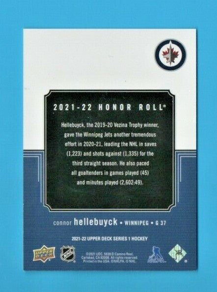 Connor Hellebuyck 2021-22 Upper Deck Series 1Honor Roll Rainbow Parallel 026/250